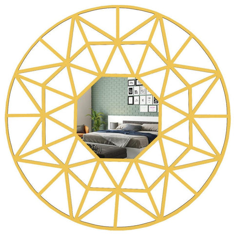 Beautiful Decorative Vanity Wooden Mirror with Golden Finish Frame - Decor Mantra 