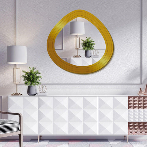 Beautiful Designer Oval Shape Wooden Golden Finish Round Vanity Mirror - Decor Mantra 