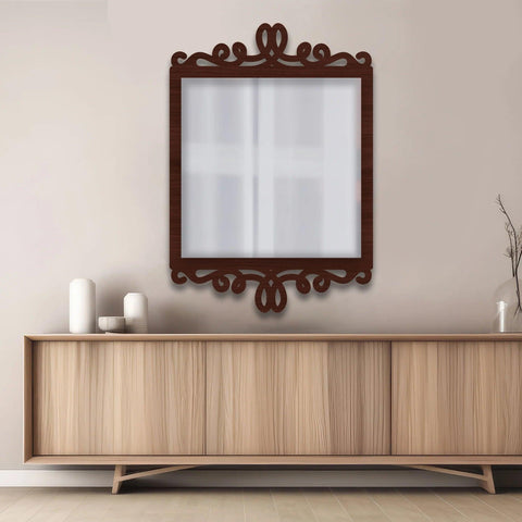 Beautiful Elegance Square Shape Designer Wooden Frame Wall Mirror - Decor Mantra 