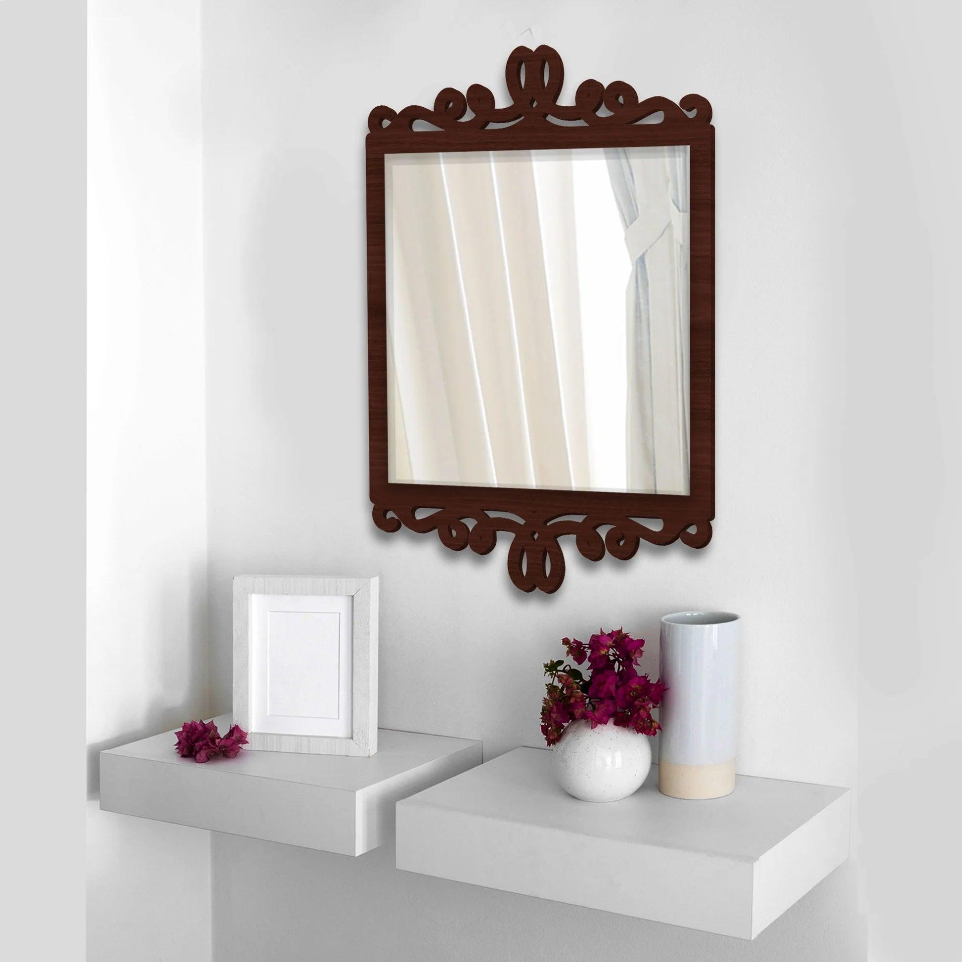Beautiful Elegance Square Shape Designer Wooden Frame Wall Mirror - Decor Mantra 