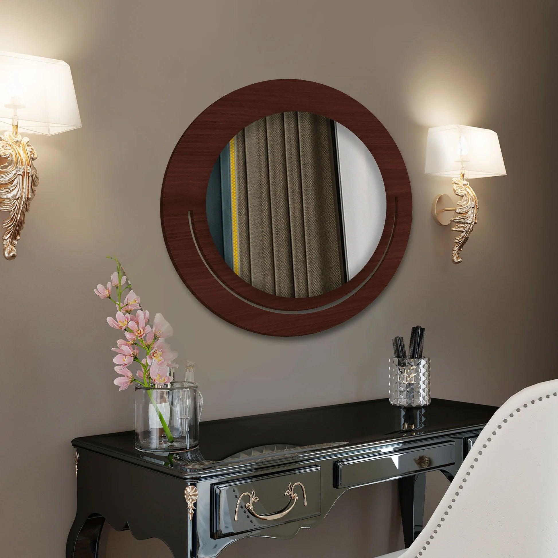 Beautiful Rounded Shape Designer Vanity Wooden Wall Mirror - Decor Mantra 