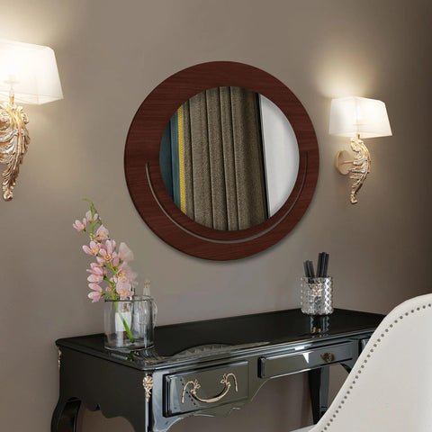 Beautiful Rounded Shape Designer Vanity Wooden Wall Mirror - Decor Mantra 