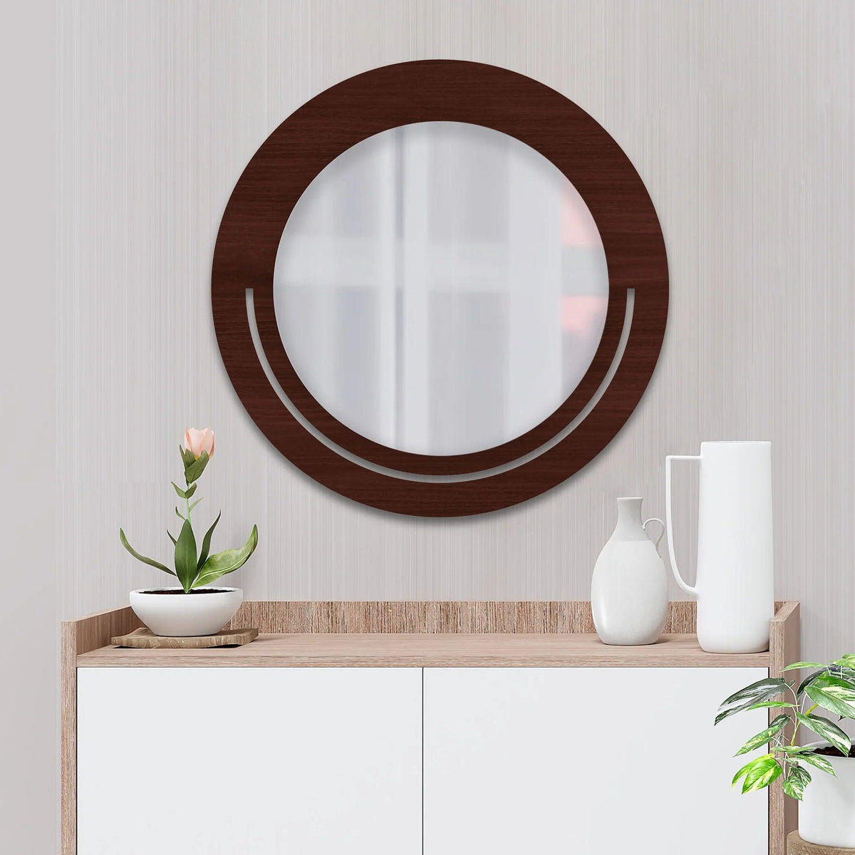 Beautiful Rounded Shape Designer Vanity Wooden Wall Mirror - Decor Mantra 