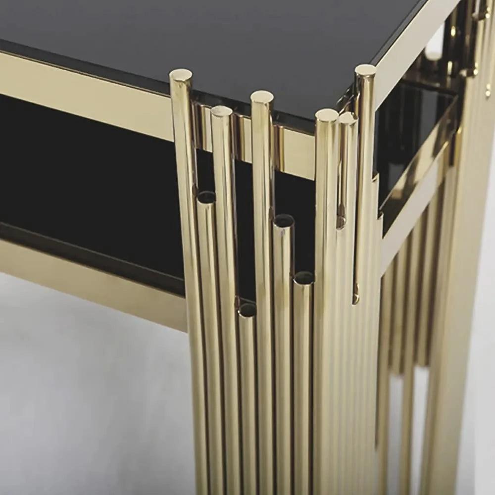 Black Faux Marble 2-Tier Narrow Console Table - Decor Mantra 