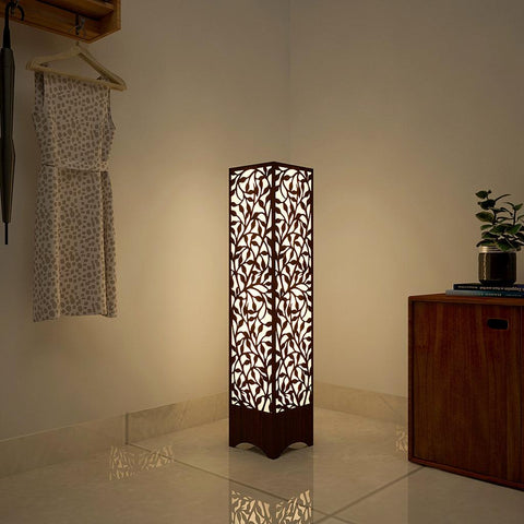Beautiful Wooden Floor Lamp With Flower Pattern Design For Living Room, Bedroom - Decor Mantra 