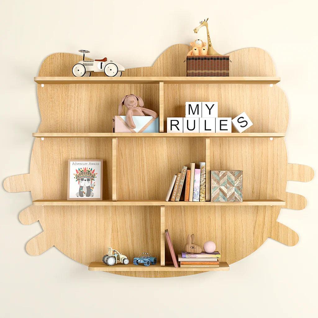 Cat Shape Backlit Designer Wooden Wall Shelf / Book Shelf / Night Light, Oak Finish - Decor Mantra 