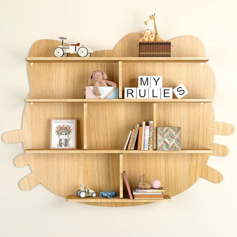 Cat Shape Backlit Designer Wooden Wall Shelf / Book Shelf / Night Light, Oak Finish - Decor Mantra 