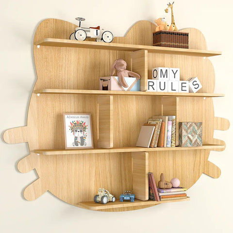 Cat Shape Backlit Designer Wooden Wall Shelf / Book Shelf / Night Light, Oak Finish - Decor Mantra 