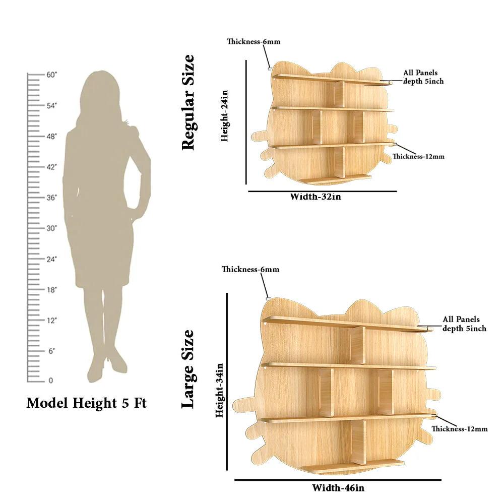 Cat Shape Backlit Designer Wooden Wall Shelf / Book Shelf / Night Light, Oak Finish - Decor Mantra 