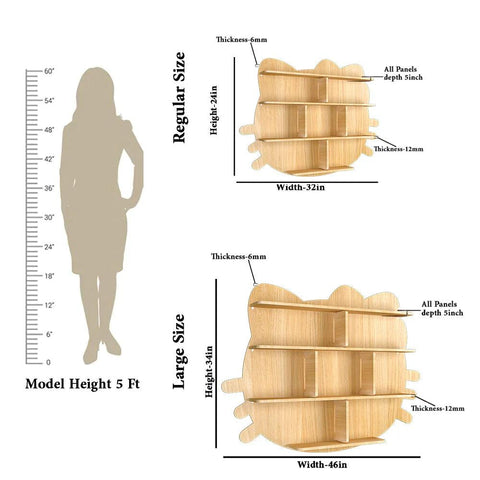 Cat Shape Backlit Designer Wooden Wall Shelf / Book Shelf / Night Light, Oak Finish - Decor Mantra 