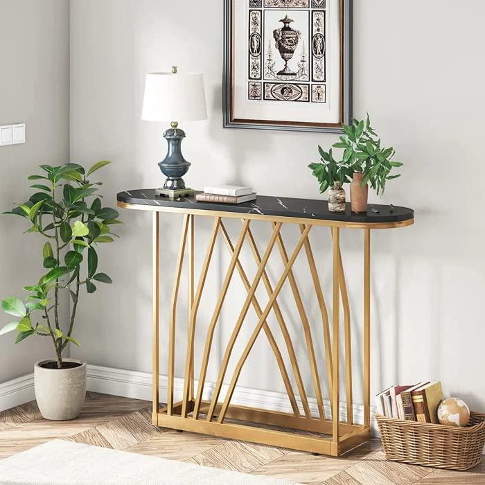 D-End Black Marble Gold Designer Base Console Table - Decor Mantra 