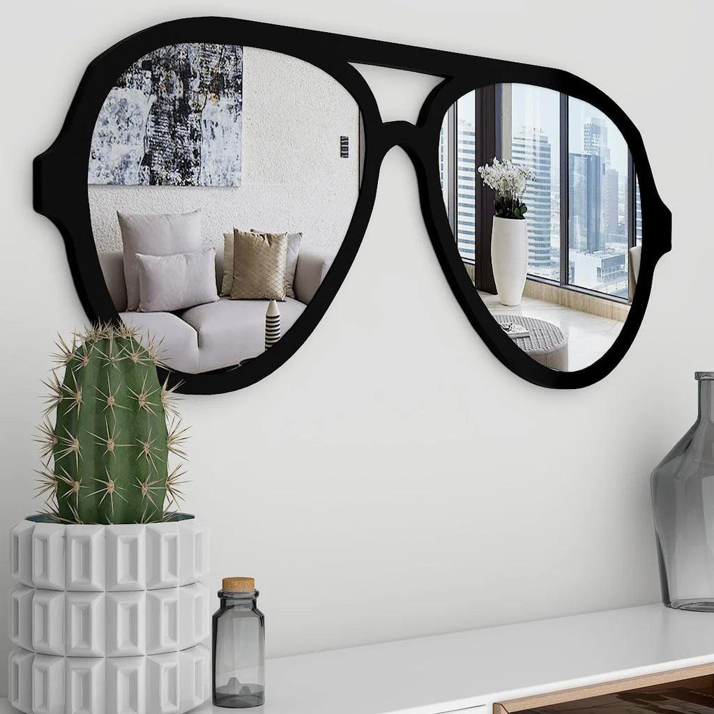 Decorative Sunglasses Shape Wall Mirror with Black Finish Frame Decor Mantra