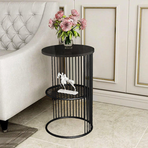 Designer Art Classic Black Finish Half Caged Coffee Round Side Table - Decor Mantra 