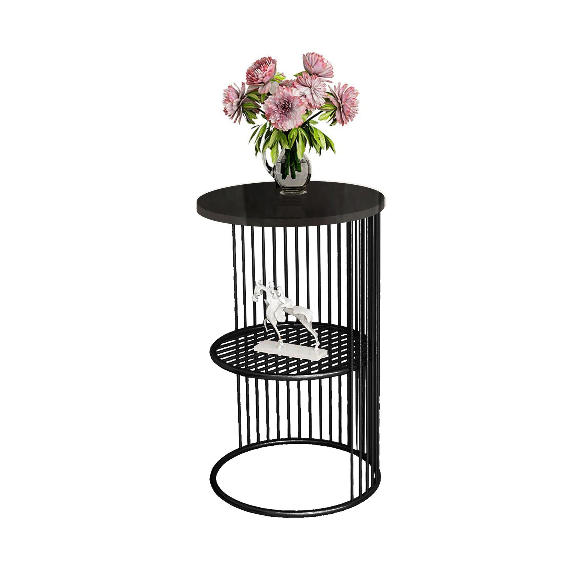 Designer Art Classic Black Finish Half Caged Coffee Round Side Table - Decor Mantra 