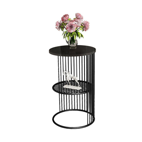 Designer Art Classic Black Finish Half Caged Coffee Round Side Table - Decor Mantra 