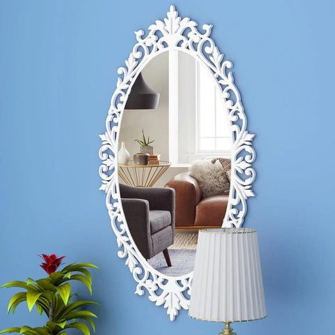 Designer Beautiful Classic Oval Vanity Mirror with Bold Motif Frame - Decor Mantra 