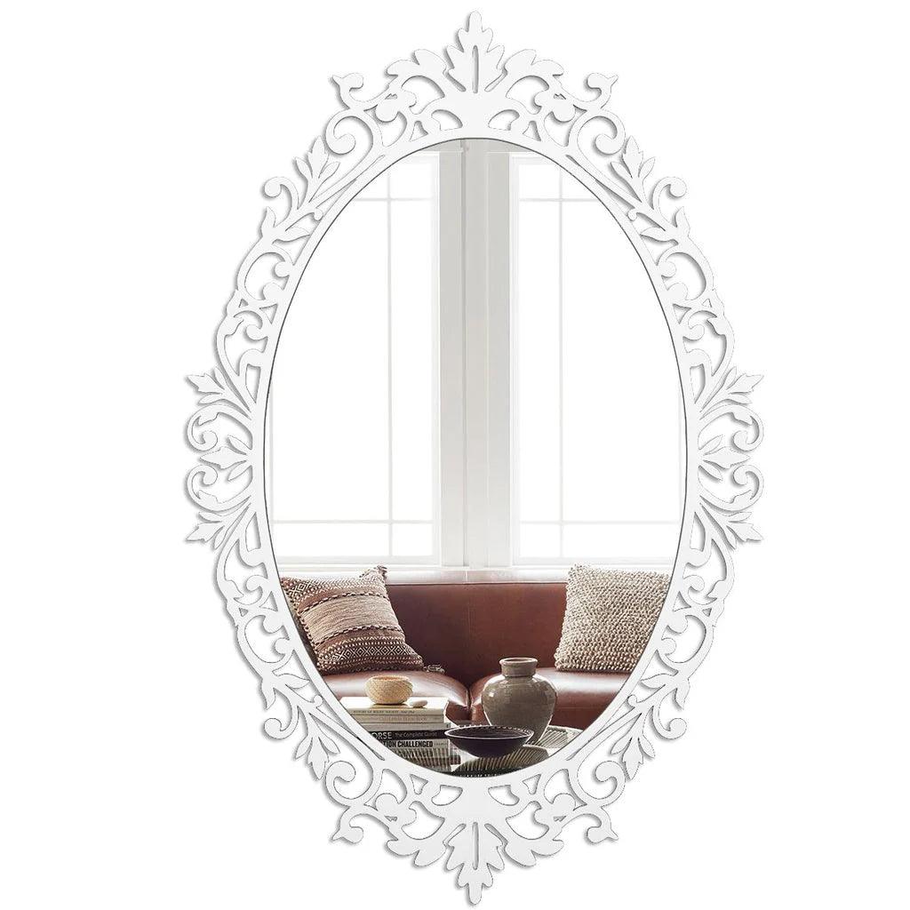 Designer Beautiful Classic Oval Vanity Mirror with Bold Motif Frame - Decor Mantra 