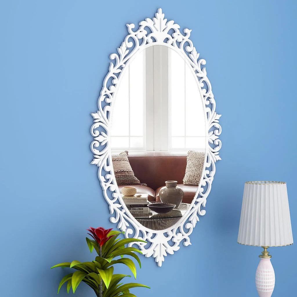 Designer Beautiful Classic Oval Vanity Mirror with Bold Motif Frame - Decor Mantra 
