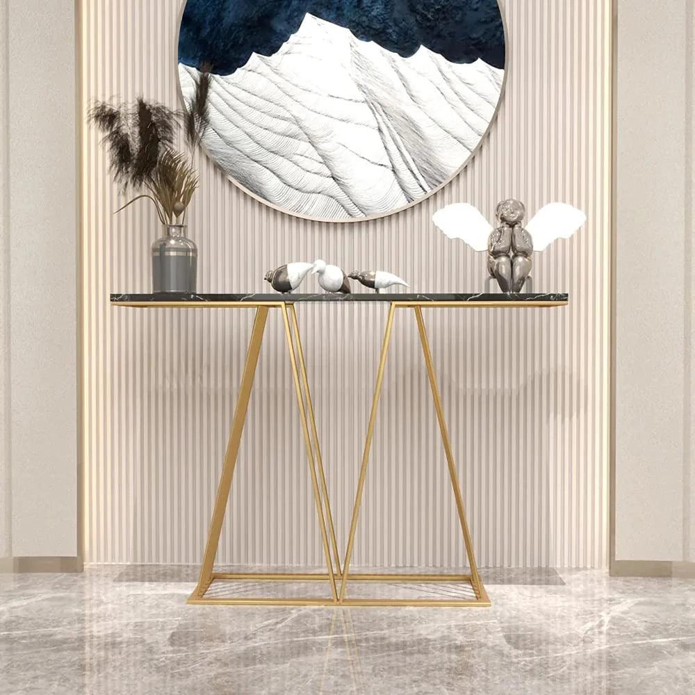 Designer Faux Black Marble V Shape Console Table - Decor Mantra 