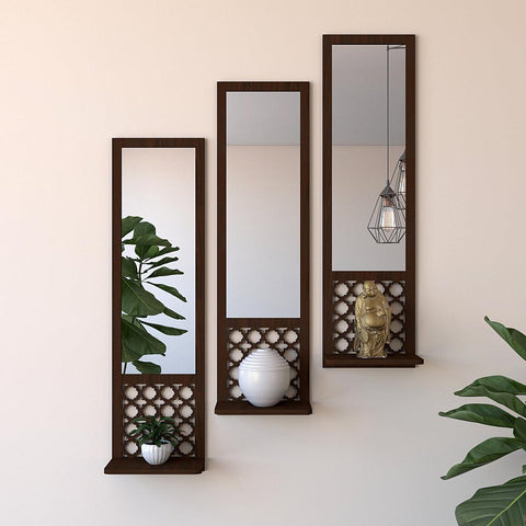 Designer Morrocan Wooden Finish Long Wall Mirror-Set of 3 - Decor Mantra 