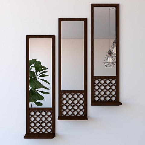 Designer Morrocan Wooden Finish Long Wall Mirror-Set of 3 - Decor Mantra 