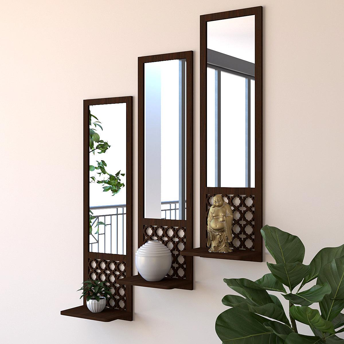 Designer Morrocan Wooden Finish Long Wall Mirror-Set of 3 - Decor Mantra 