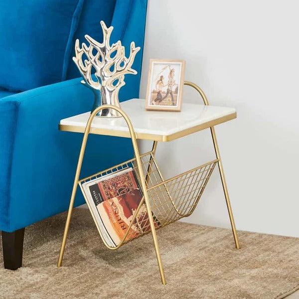 Designer Square Shape White Marble Side Table - Decor Mantra 