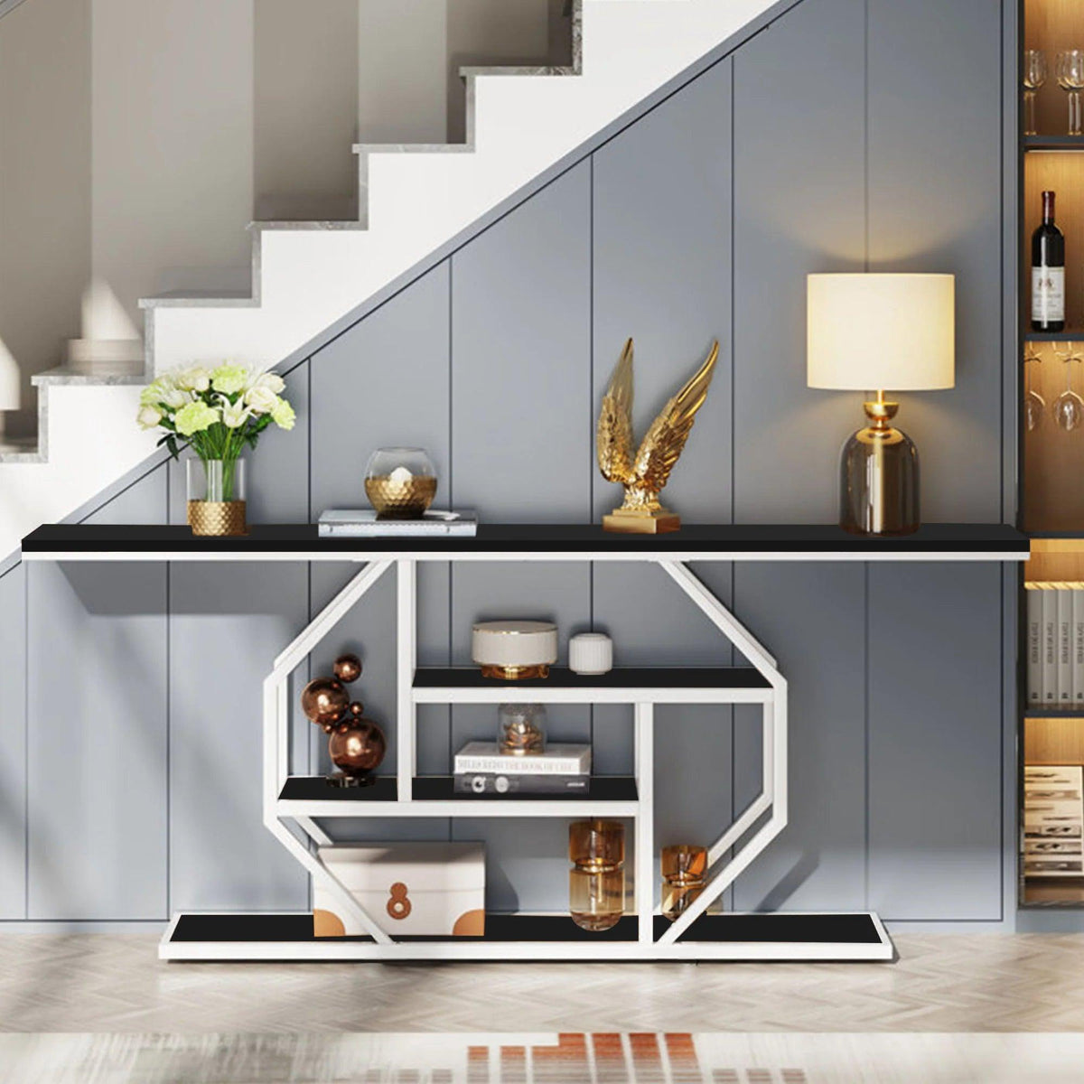 Elegant Look Black White Four Tier Console Table - Decor Mantra 