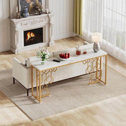 Exquisite Geometric White Faux Marble Robust And Enduring Frame Console Table - Decor Mantra 