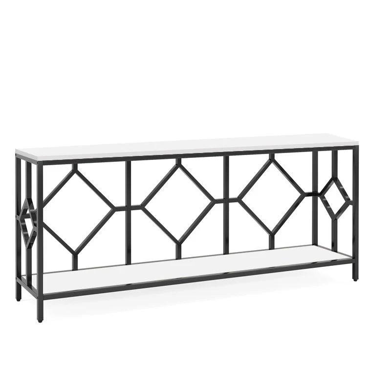 Extra Long White Black Durable Marble 2 Tier Console Table - Decor Mantra 
