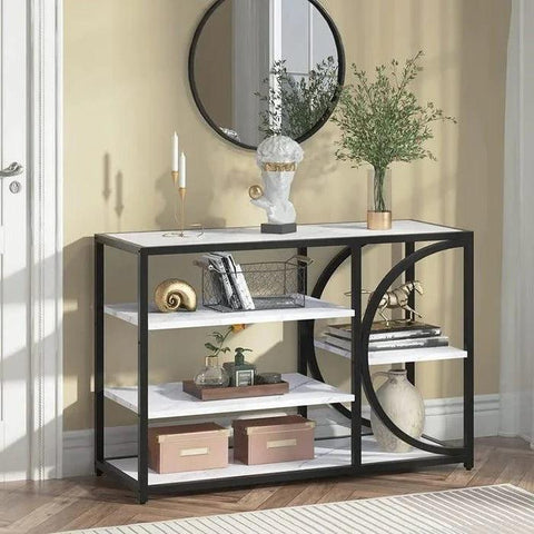 Five-Tier White Marble Black Console Table - Decor Mantra 