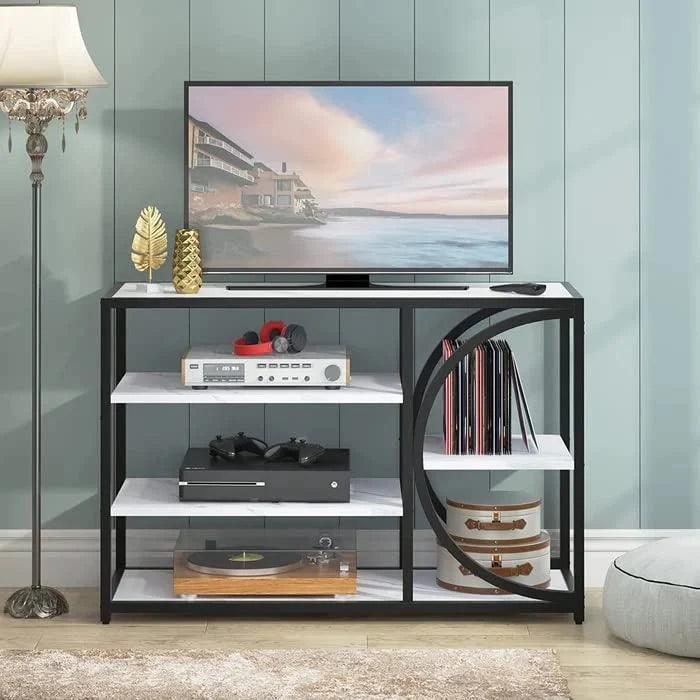 Five-Tier White Marble Black Console Table - Decor Mantra 