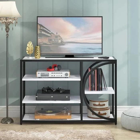 Five-Tier White Marble Black Console Table - Decor Mantra 