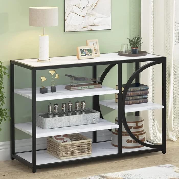 Five-Tier White Marble Black Console Table - Decor Mantra 