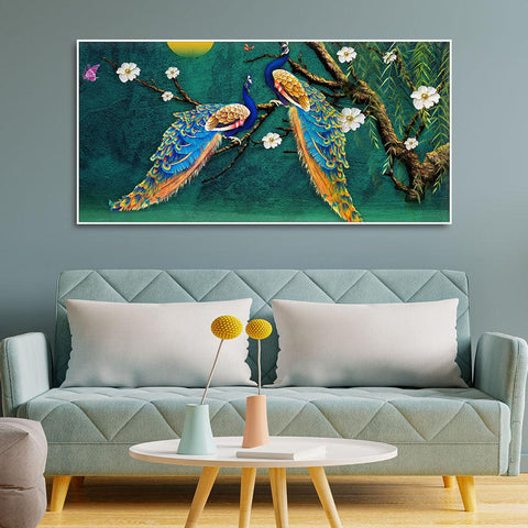 Beautiful Pair of Peacock Canvas Wall Painting - Decor Mantra 