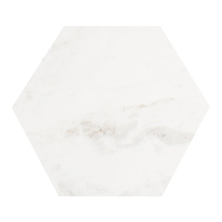 Hexagon Shape Marble Top Silver Stand Side Table