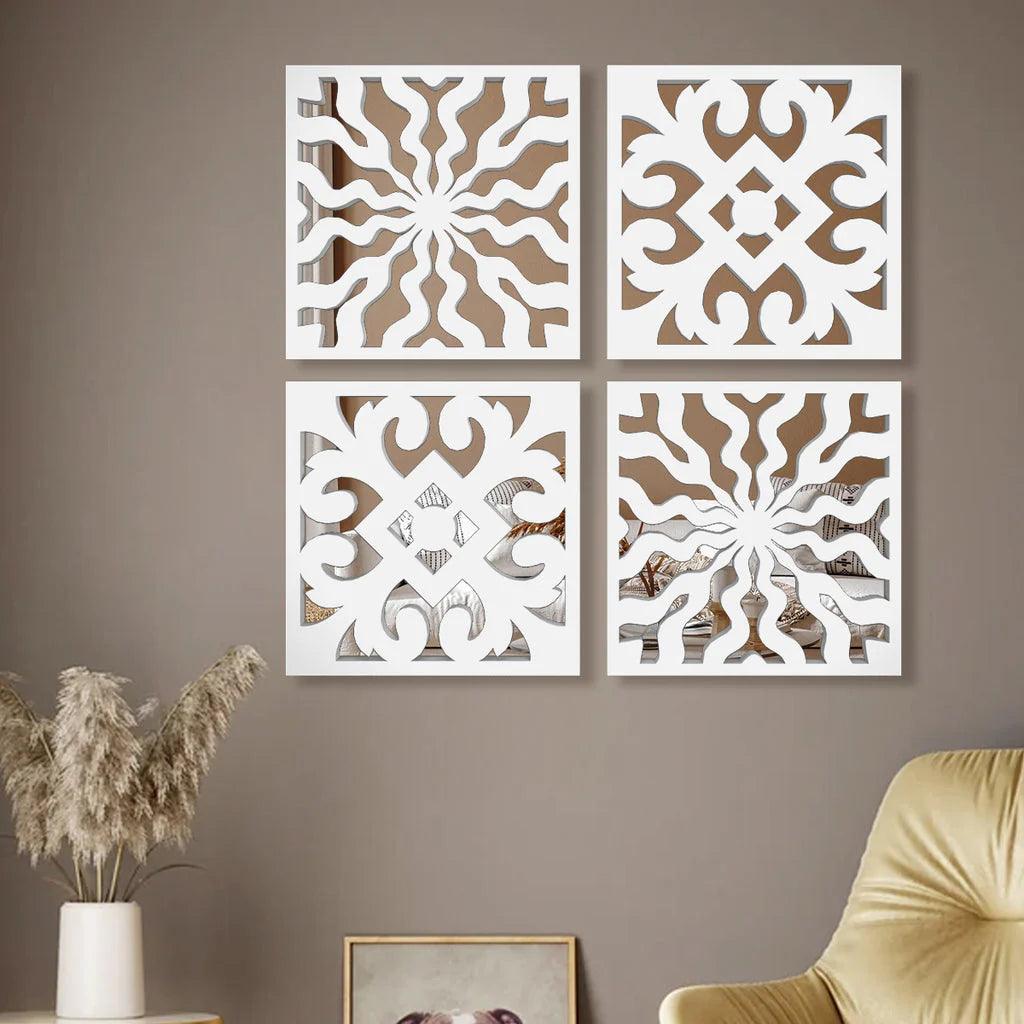 Intricate Pattern Tiles Mirror Wall Art Set of Four - Decor Mantra 