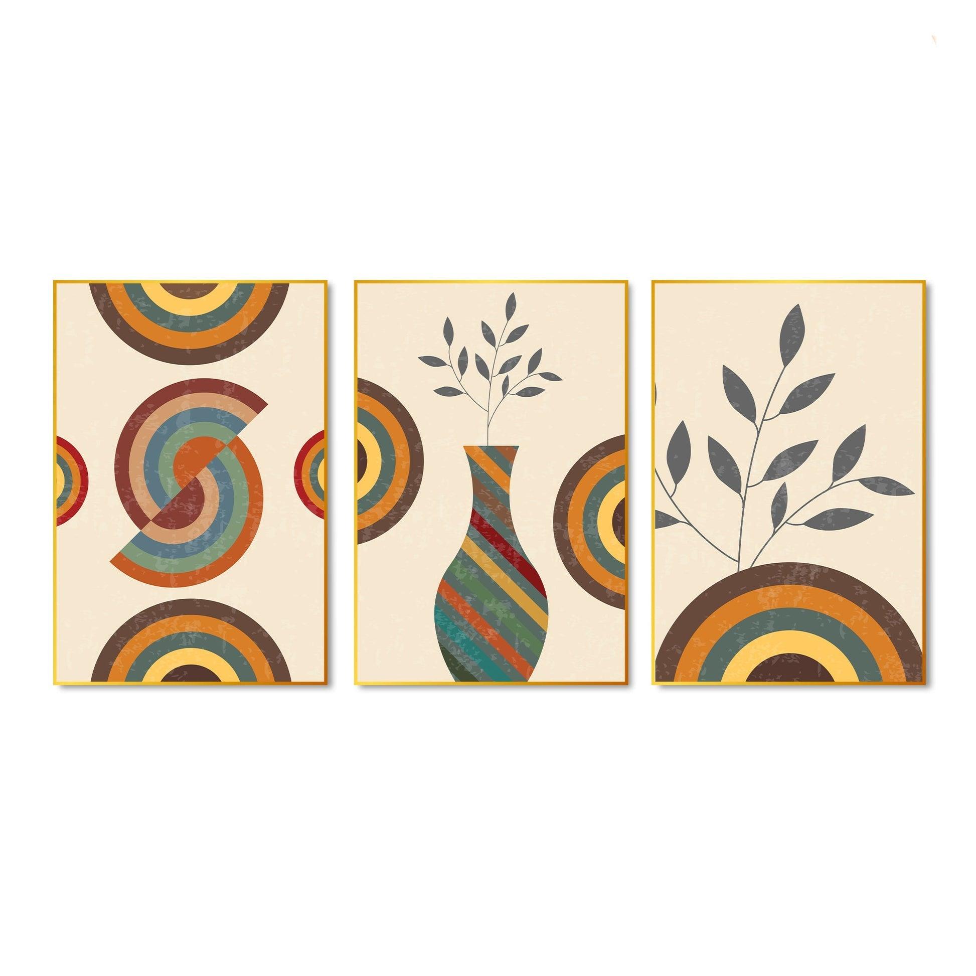 Flower Pot Floating Canvas Wall Painting Set of Three - Decor Mantra 
