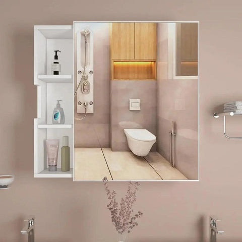 Luxurious Classic Wooden Bathroom Cabinet Mirror with 3 Open Shelves with White Finish - Decor Mantra 