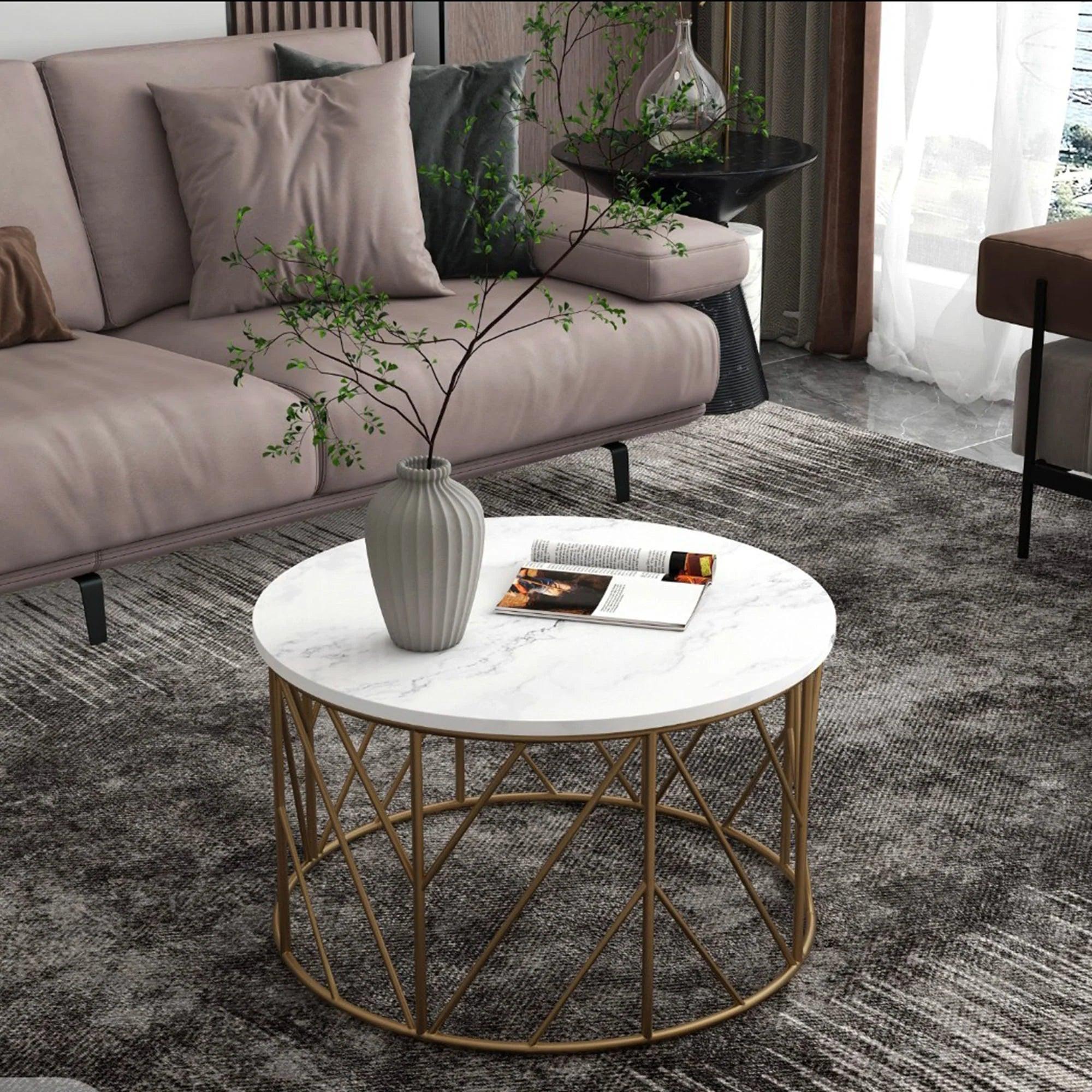 Luxury Metal Designer Center Table with White Marble - Decor Mantra 