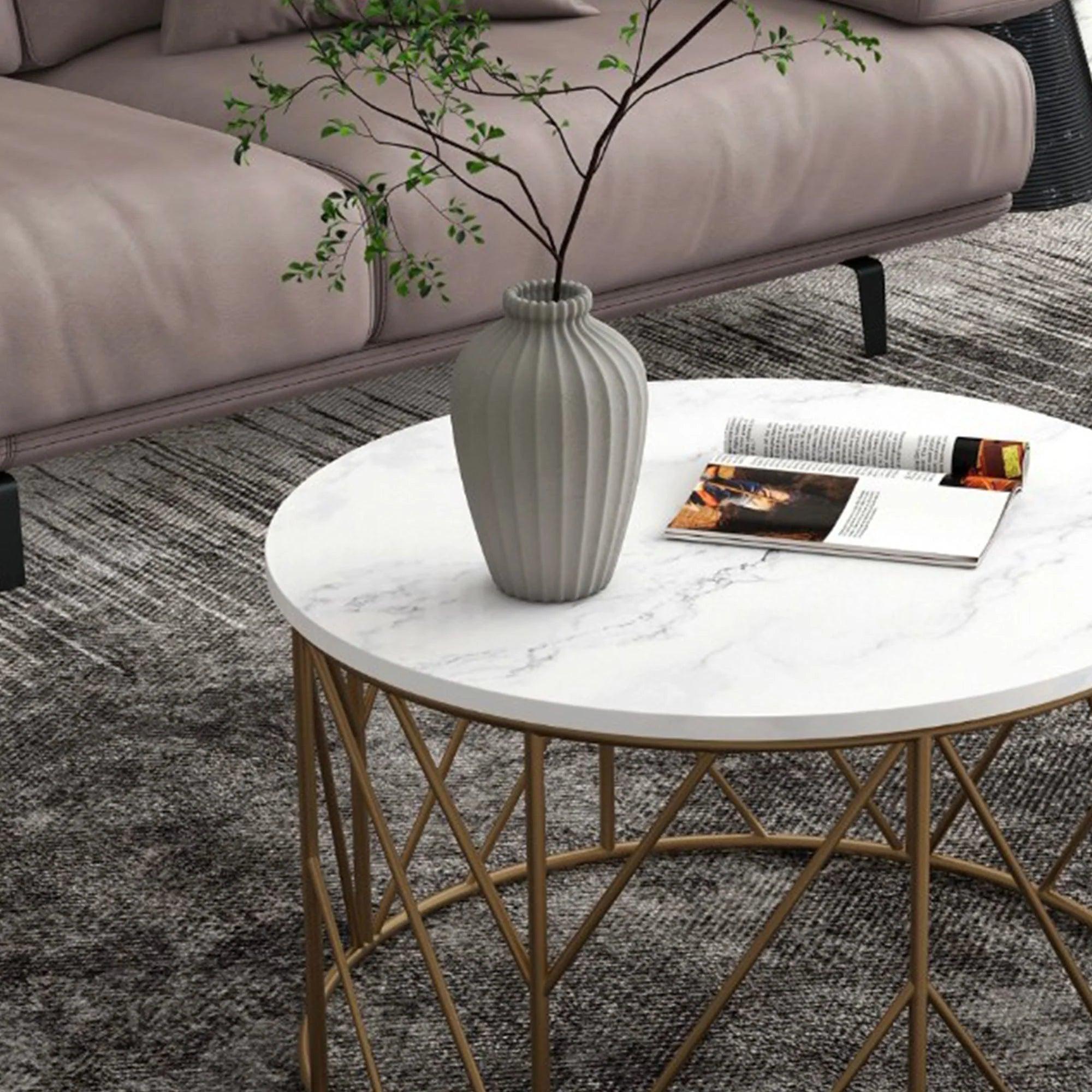 Luxury Metal Designer Center Table with White Marble - Decor Mantra 