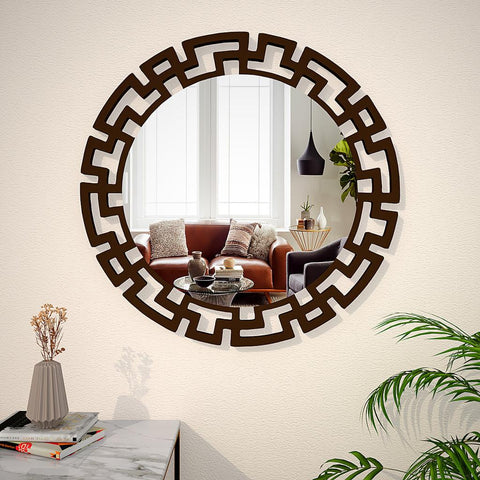 Luxury Modern Decorative Brown Round Vanity Mirror - Decor Mantra 