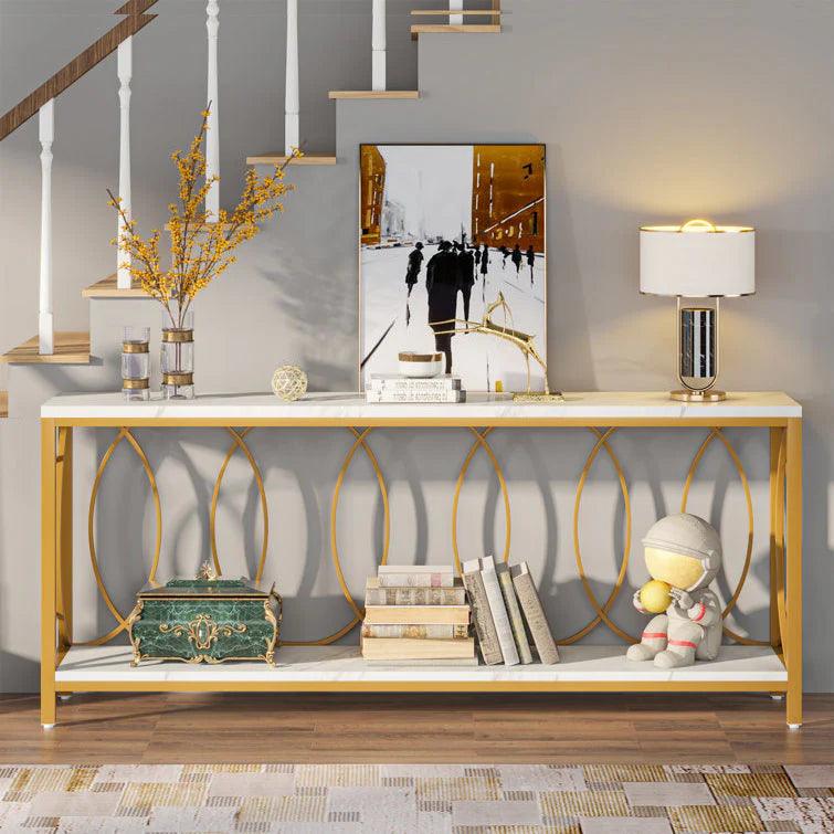 Luxury Style White Faux Marble Two Tier Console Table - Decor Mantra 