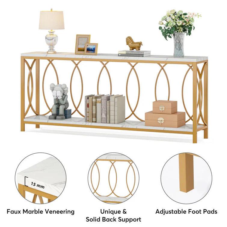 Luxury Style White Faux Marble Two Tier Console Table - Decor Mantra 