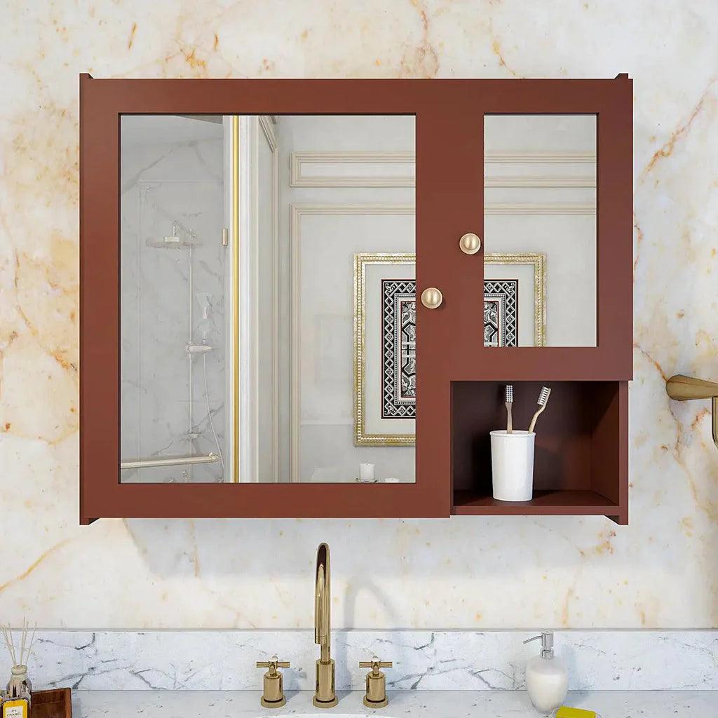 Luxury Stylish Wooden Bathroom Storage Cabinet with Mirrors & 5 Spacious Shelves with Brown Finish - Decor Mantra 