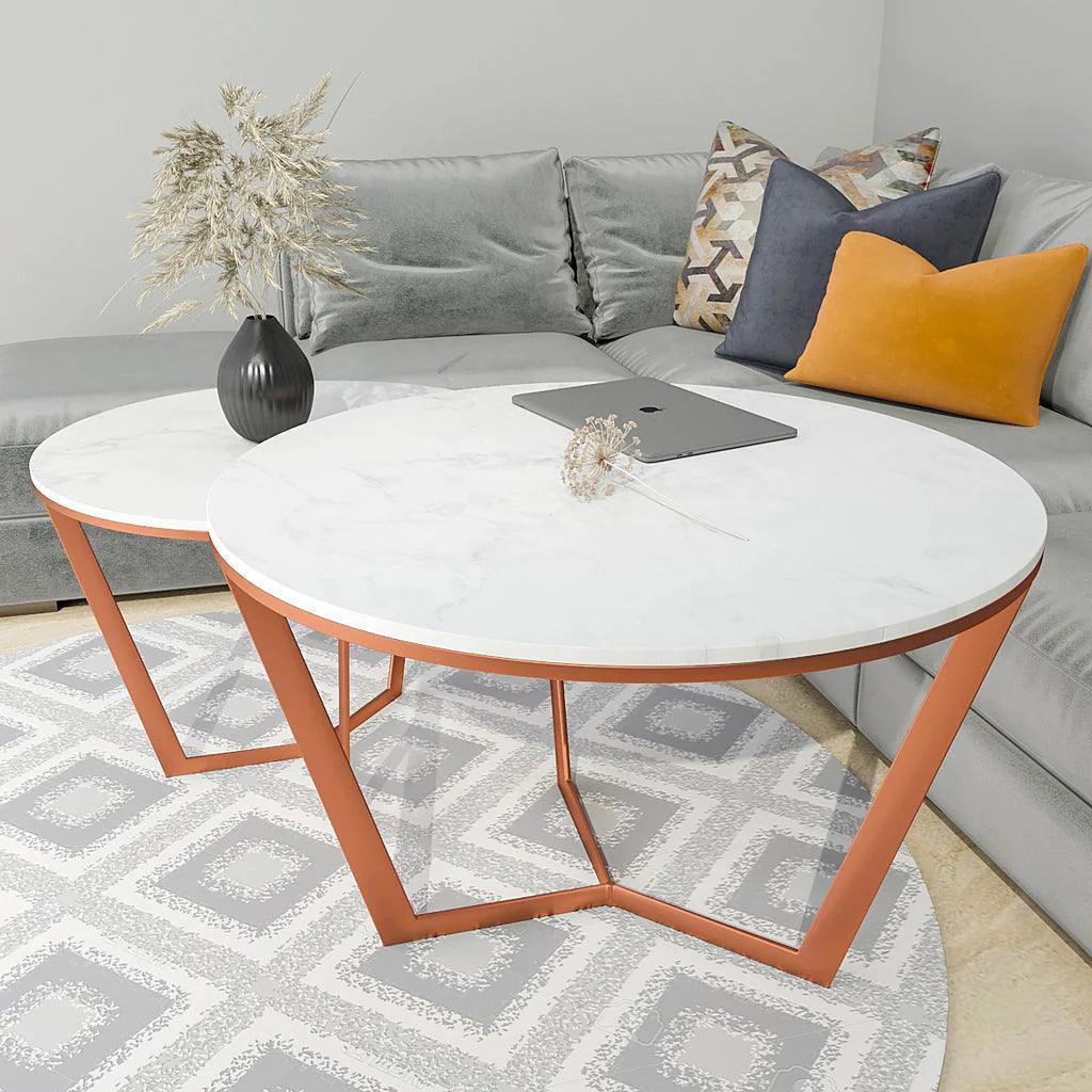 Metallic Nesting Center Tables of Copper Luxe Base Set of 2 - Decor Mantra 