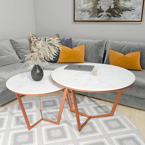 Metallic Nesting Center Tables of Copper Luxe Base Set of 2 - Decor Mantra 