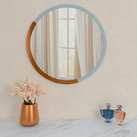 Minimalist Copper & Silver Finish Round Wooden Wall Mirror - Decor Mantra 