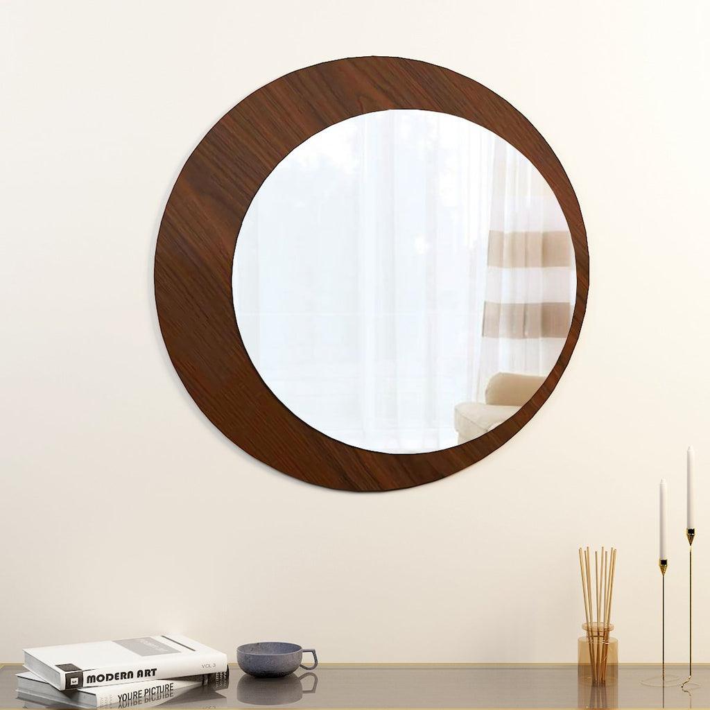 Minimalistic Round Shape Wooden Wall Mirror - Decor Mantra 