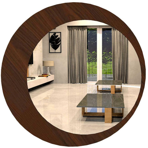 Minimalistic Round Shape Wooden Wall Mirror - Decor Mantra 
